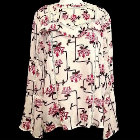 Ann Taylor White Floral Bell Sleeve Ruffle Blouse - Picture 9 of 9